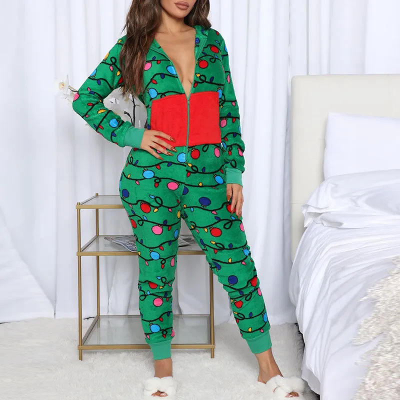 Xmas Zipper Hoodies Thick Wholesale Loungewear Women Jumpsuit