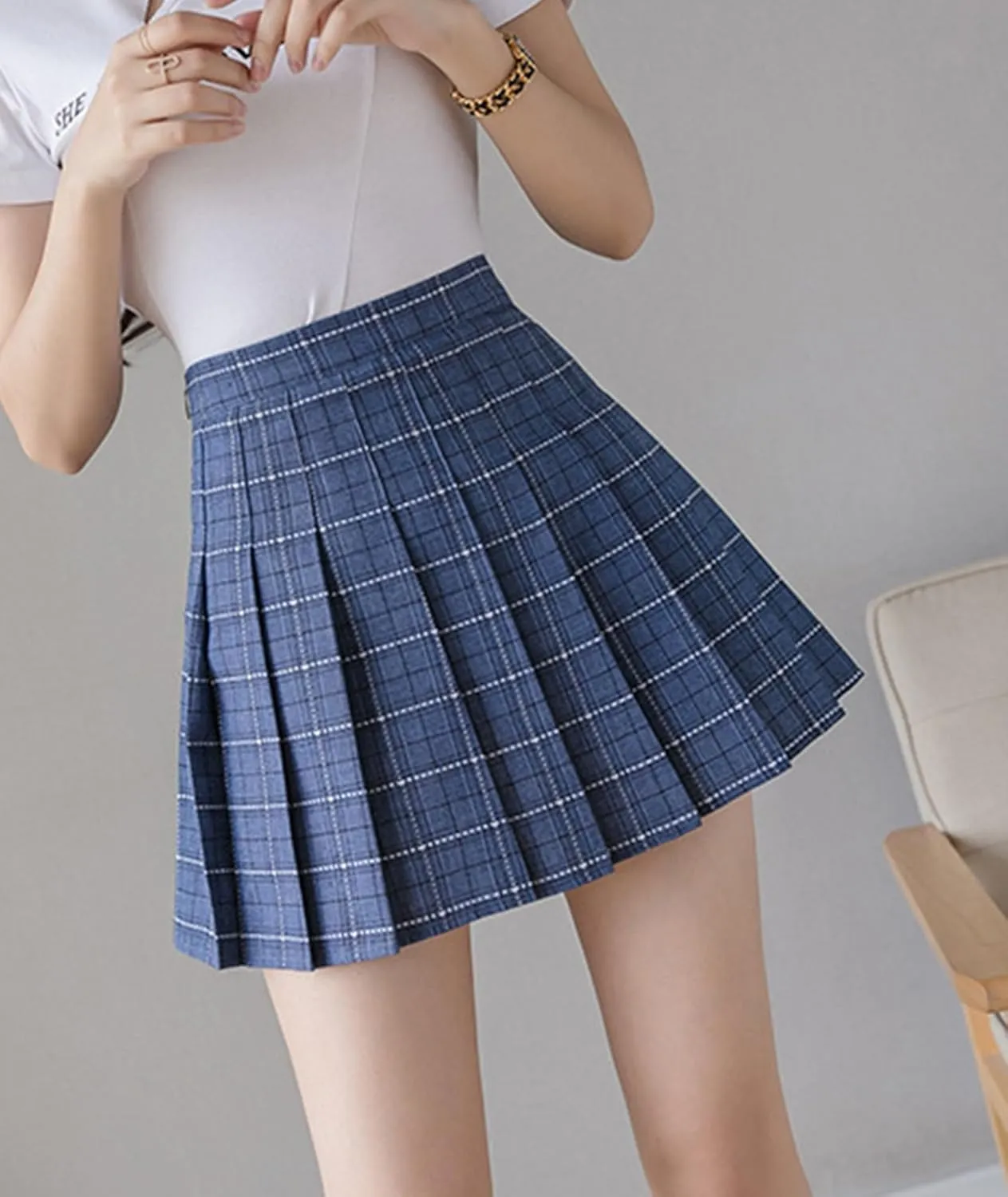 xxxiticat Women's Plaid School Skirt Summer Cute High Waisted Girls Mini Skort A-Line Short Trendy Pleated Skirt with Shorts
