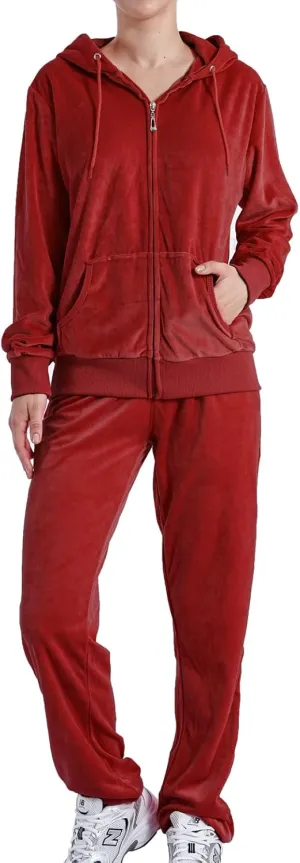 Yasumond Womens Velour Tracksuit 2 Piece Outfits Long Sleeve Zip Hooded Lounge Velvet Sweatshirt and Sweatpants Set