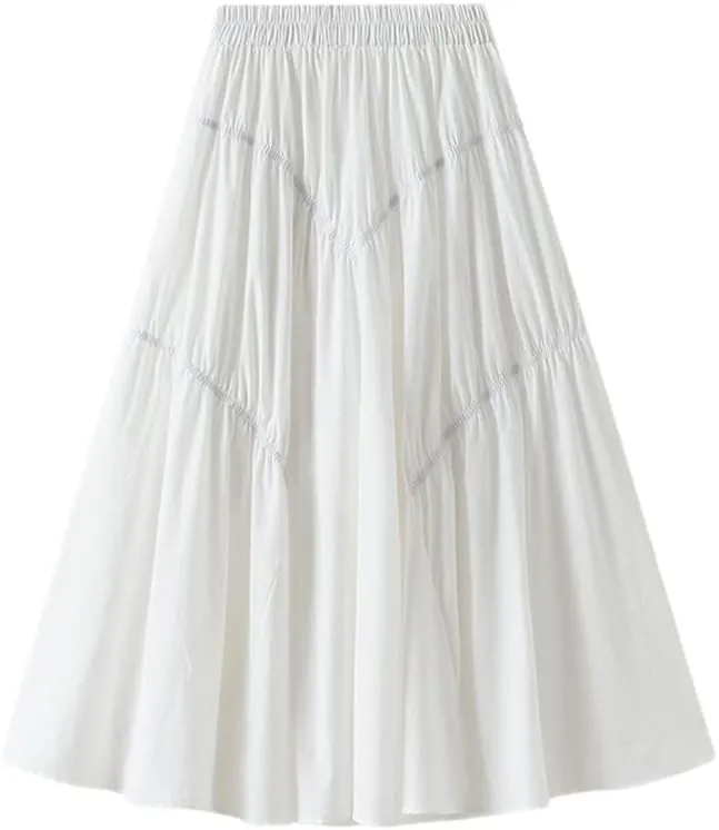 Youllyuu Elastic Waist A Line Skirt Shirring Long Summer Midi Skirts