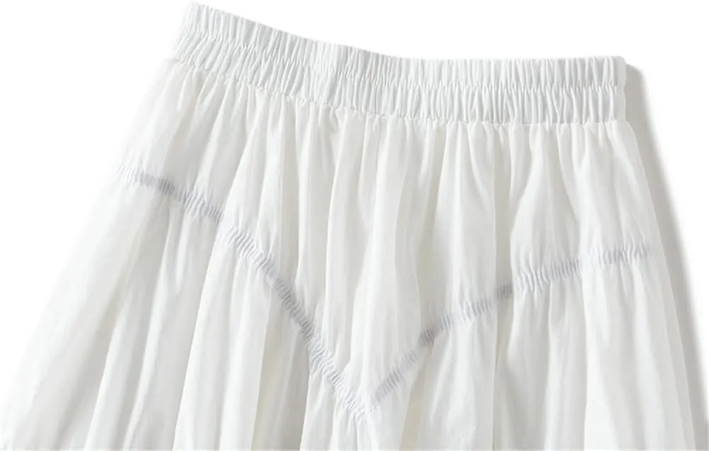 Youllyuu Elastic Waist A Line Skirt Shirring Long Summer Midi Skirts