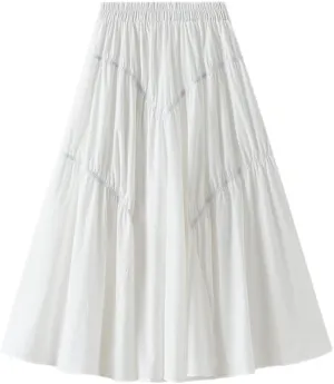 Youllyuu Elastic Waist A Line Skirt Shirring Long Summer Midi Skirts