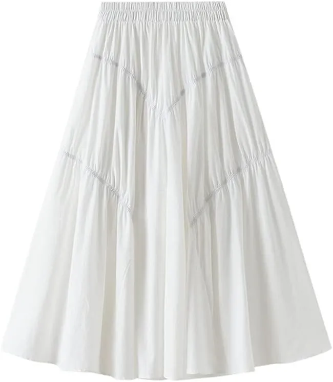 Youllyuu Elastic Waist A Line Skirt Shirring Long Summer Midi Skirts