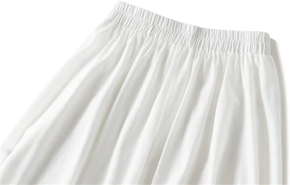 Youllyuu Elastic Waist A Line Skirt Shirring Long Summer Midi Skirts