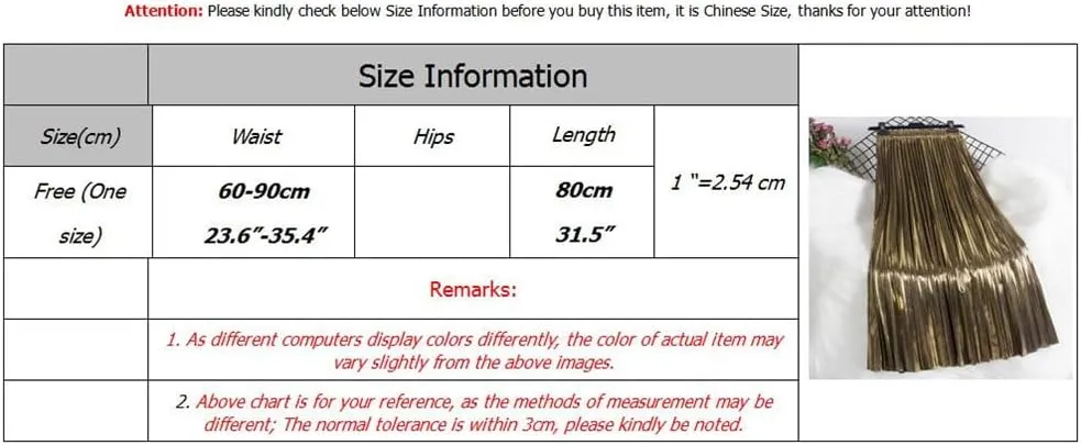 Youllyuu Elastic Waist Midi Skirt Women High Waist Silver Gold Solid Color Pleated Skirt