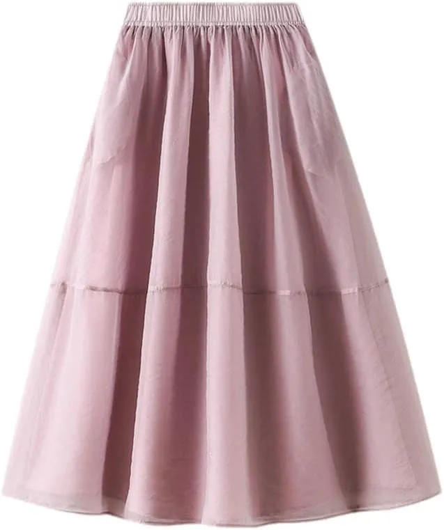 Youllyuu High Waist Mesh Skirt for Women A Line Spring Summer Long Midi Skirts