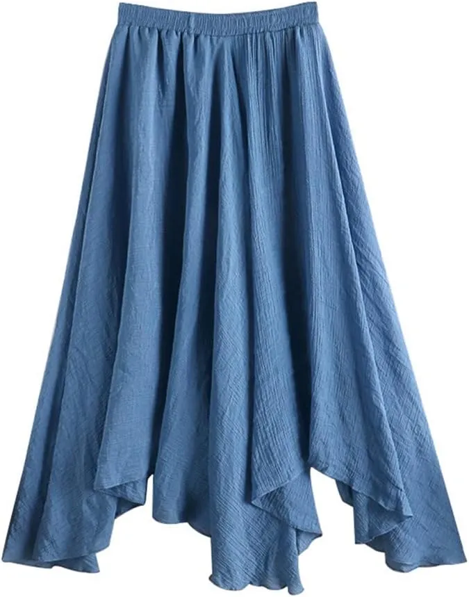 Youllyuu Irregular Skirt Women Summer High Waist Linen Midi Skirt