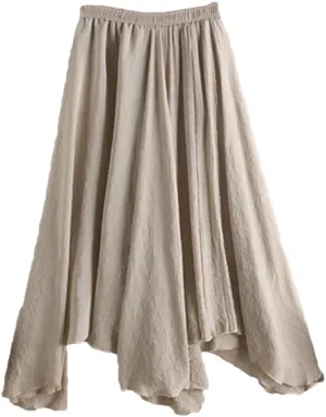 Youllyuu Irregular Skirt Women Summer High Waist Linen Midi Skirt