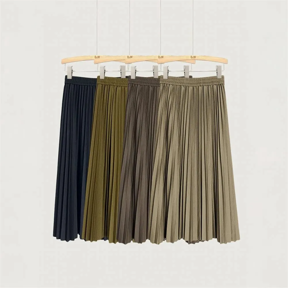 Youllyuu Long Midi Skirt for Women High Waist Pleated Autumn Spring Skirts