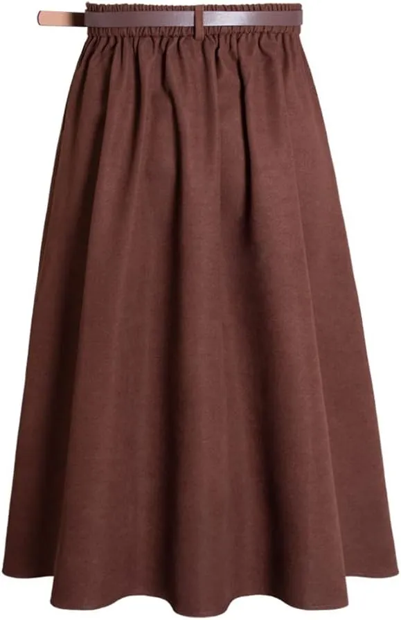 Youllyuu Spring A Line Single Breasted Decoration Women Midi Skirts Elastic Waist Skirt with Belt