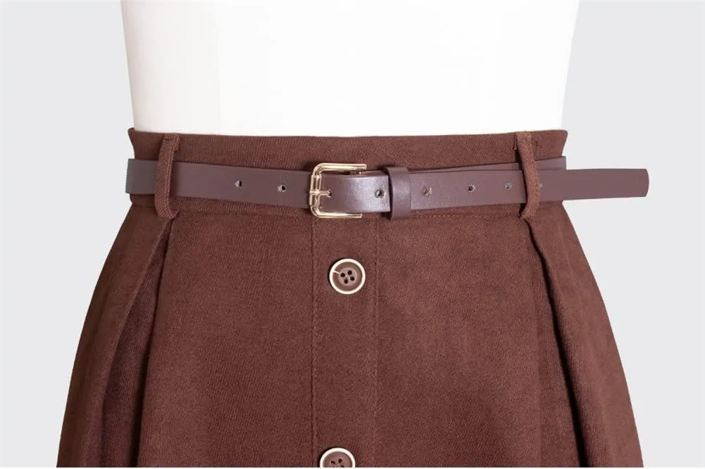 Youllyuu Spring A Line Single Breasted Decoration Women Midi Skirts Elastic Waist Skirt with Belt