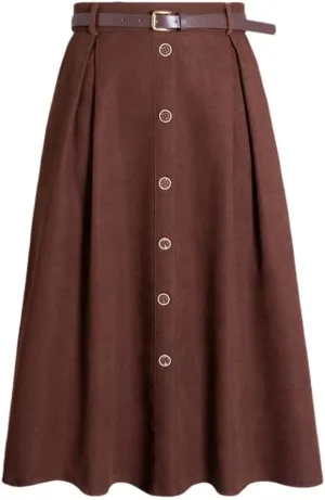 Youllyuu Spring A Line Single Breasted Decoration Women Midi Skirts Elastic Waist Skirt with Belt