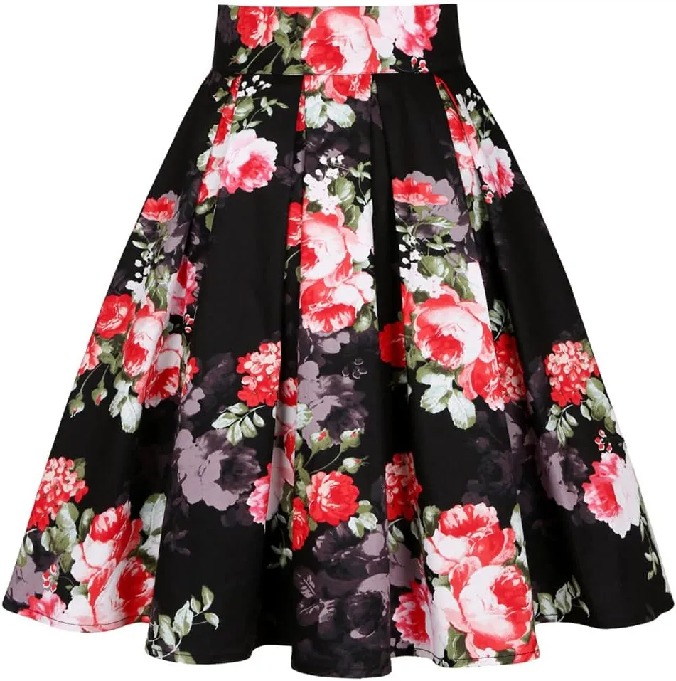 Youllyuu Summer Floral Print Women Skirt High Waist Y2K Pleated Bow Pocket Midi Skirt