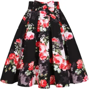 Youllyuu Summer Floral Print Women Skirt High Waist Y2K Pleated Bow Pocket Midi Skirt