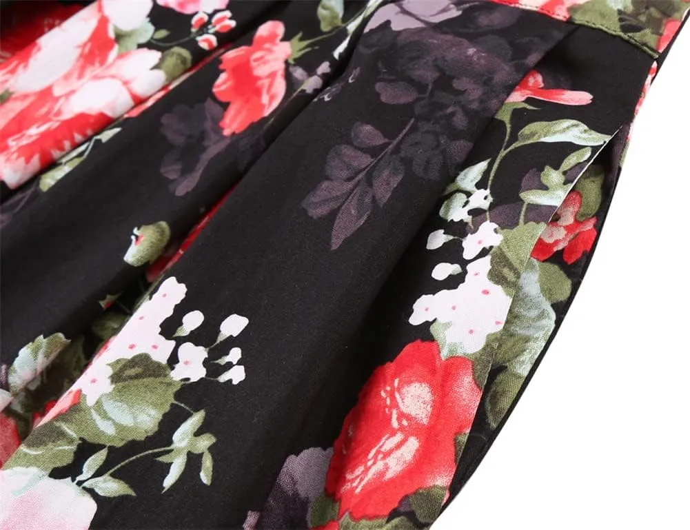 Youllyuu Summer Floral Print Women Skirt High Waist Y2K Pleated Bow Pocket Midi Skirt