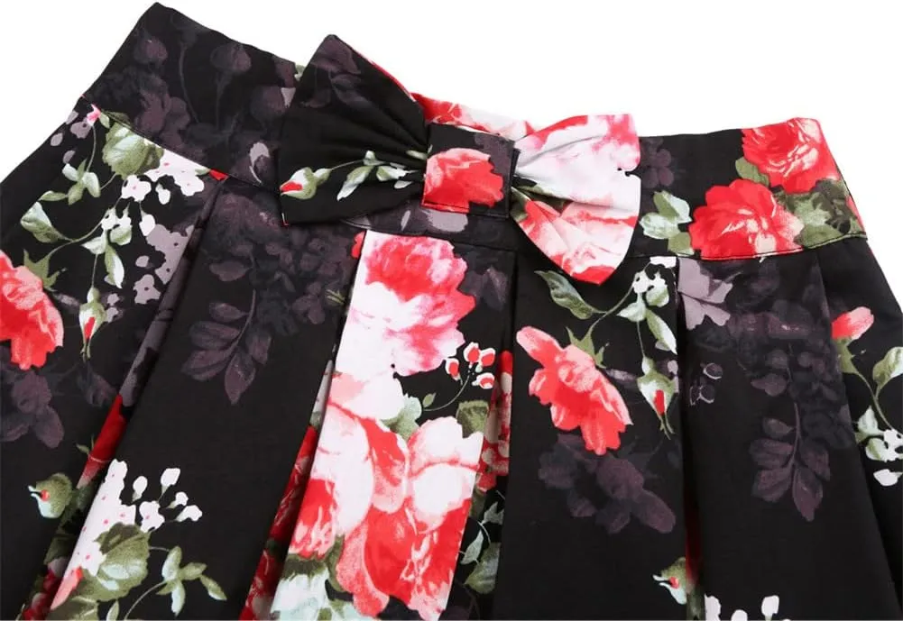 Youllyuu Summer Floral Print Women Skirt High Waist Y2K Pleated Bow Pocket Midi Skirt
