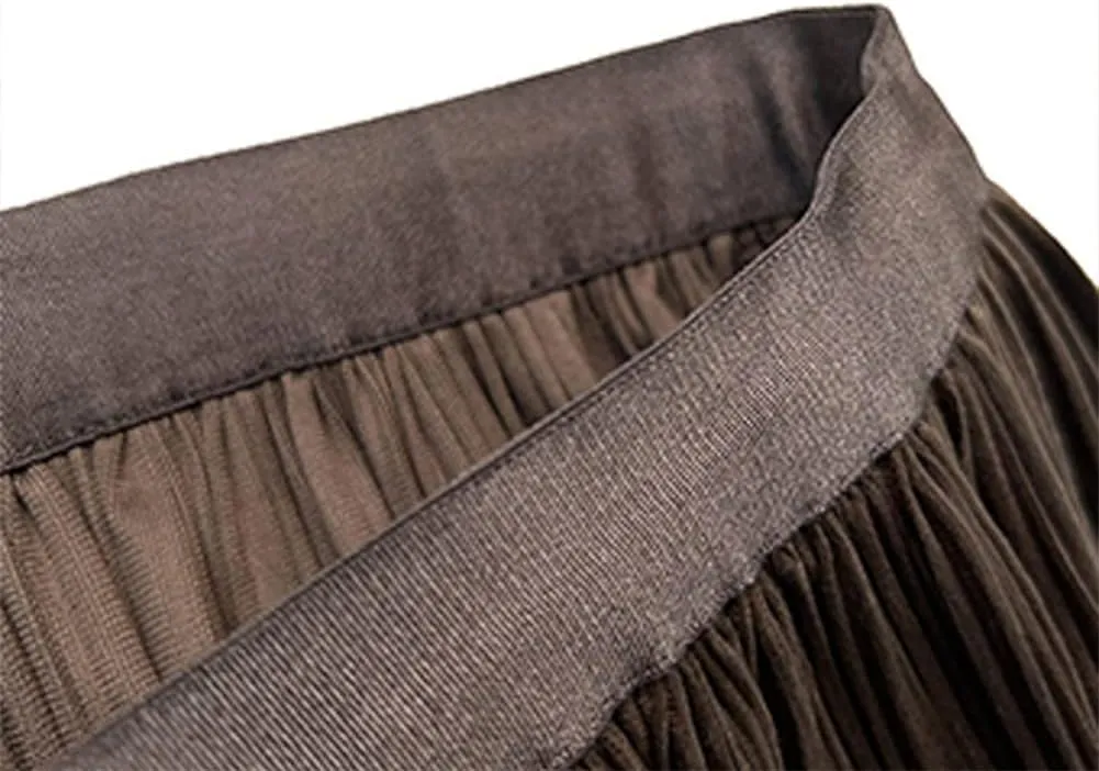 Youllyuu Velour High Waist Pleated Skirt Women Midi Skirt Ladies Autumn Winter Thick Skirts