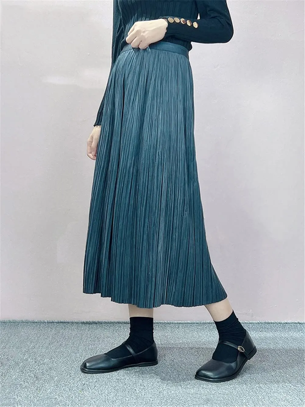 Youllyuu Velour High Waist Pleated Skirt Women Midi Skirt Ladies Autumn Winter Thick Skirts