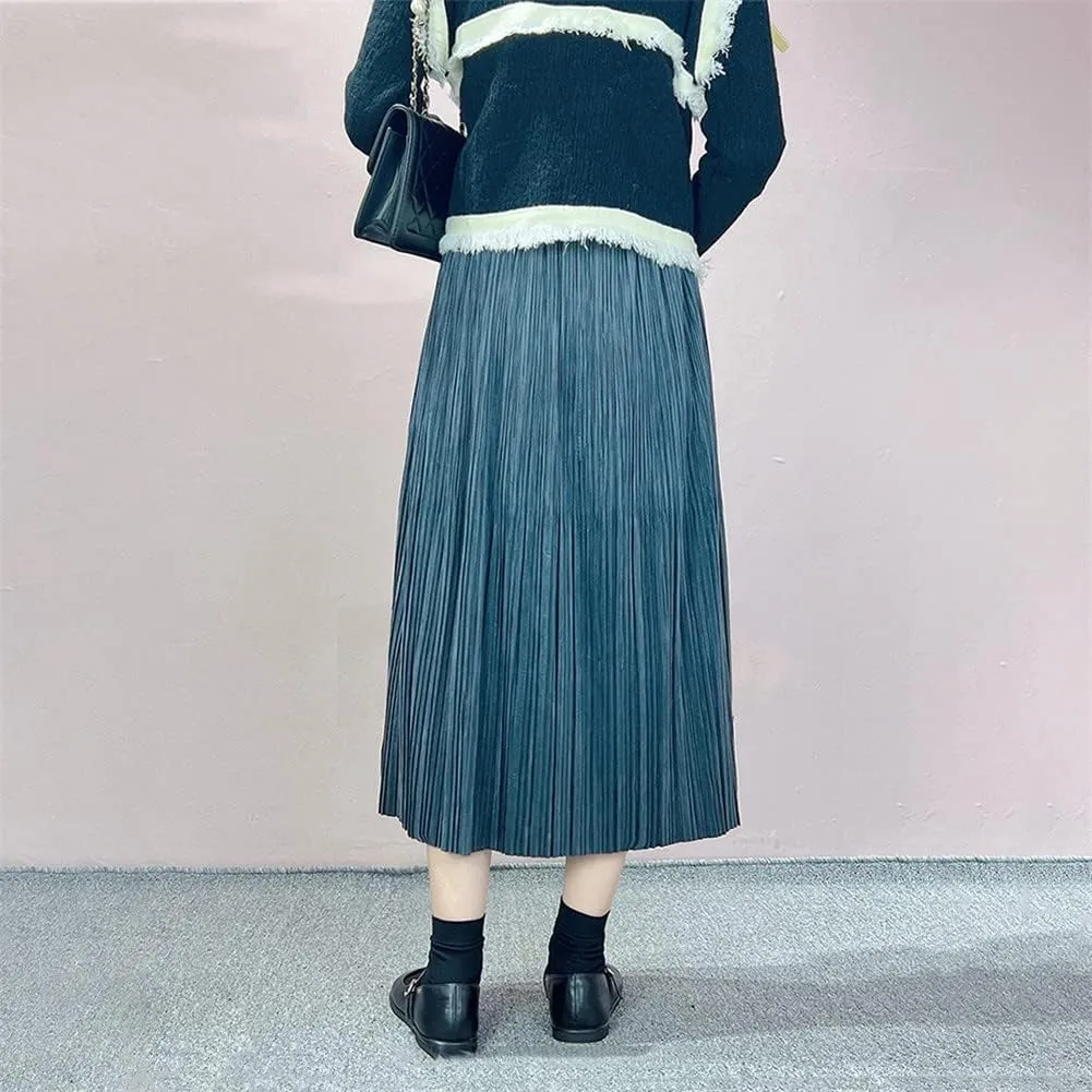 Youllyuu Velour High Waist Pleated Skirt Women Midi Skirt Ladies Autumn Winter Thick Skirts