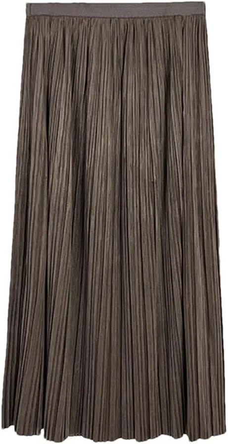 Youllyuu Velour High Waist Pleated Skirt Women Midi Skirt Ladies Autumn Winter Thick Skirts