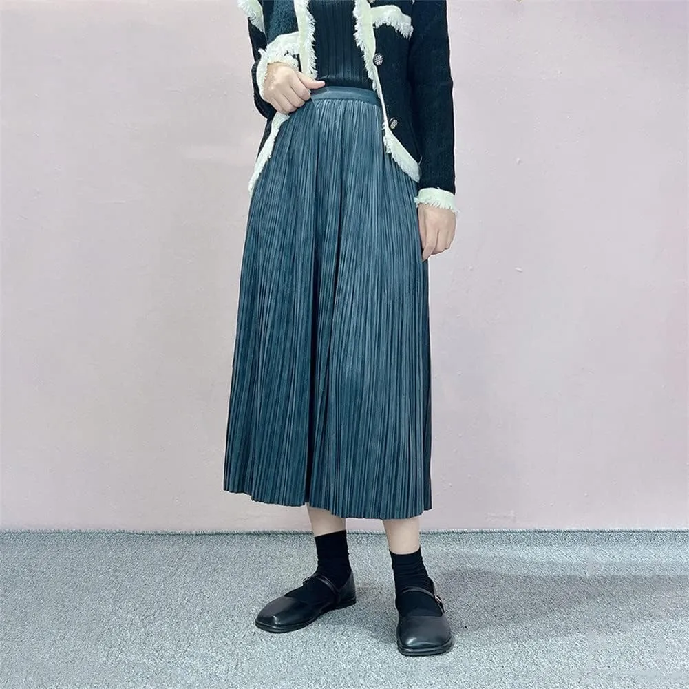 Youllyuu Velour High Waist Pleated Skirt Women Midi Skirt Ladies Autumn Winter Thick Skirts