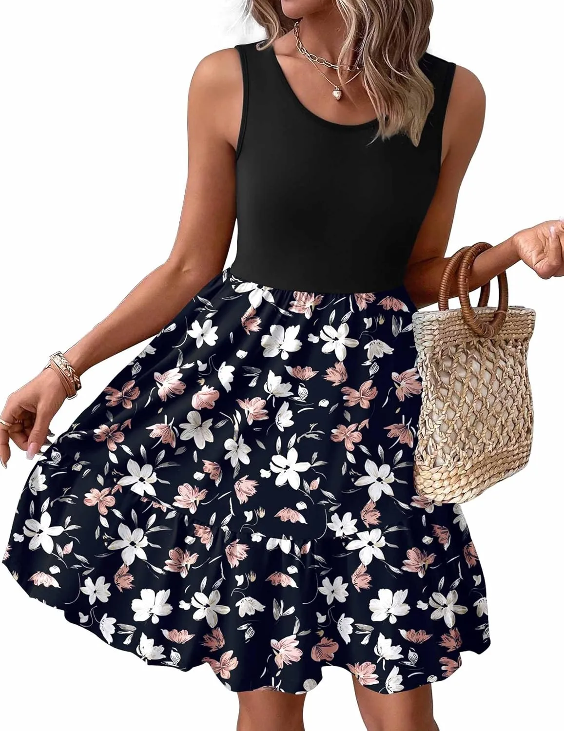 Zeagoo Women Summer Dresses Sleeveless Casual Tank Dress Flowy Tiered Short Beach Dresses Womens Sundress with Pockets