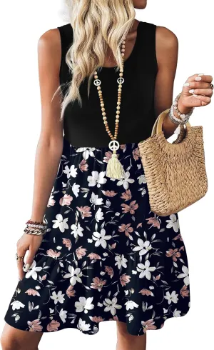 Zeagoo Women Summer Dresses Sleeveless Casual Tank Dress Flowy Tiered Short Beach Dresses Womens Sundress with Pockets