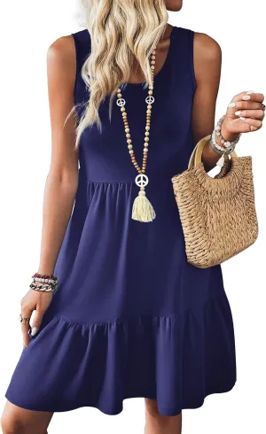 Zeagoo Women Summer Dresses Sleeveless Casual Tank Dress Flowy Tiered Short Beach Dresses Womens Sundress with Pockets