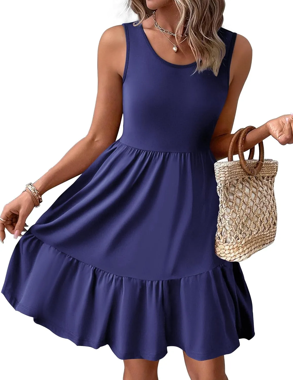 Zeagoo Women Summer Dresses Sleeveless Casual Tank Dress Flowy Tiered Short Beach Dresses Womens Sundress with Pockets